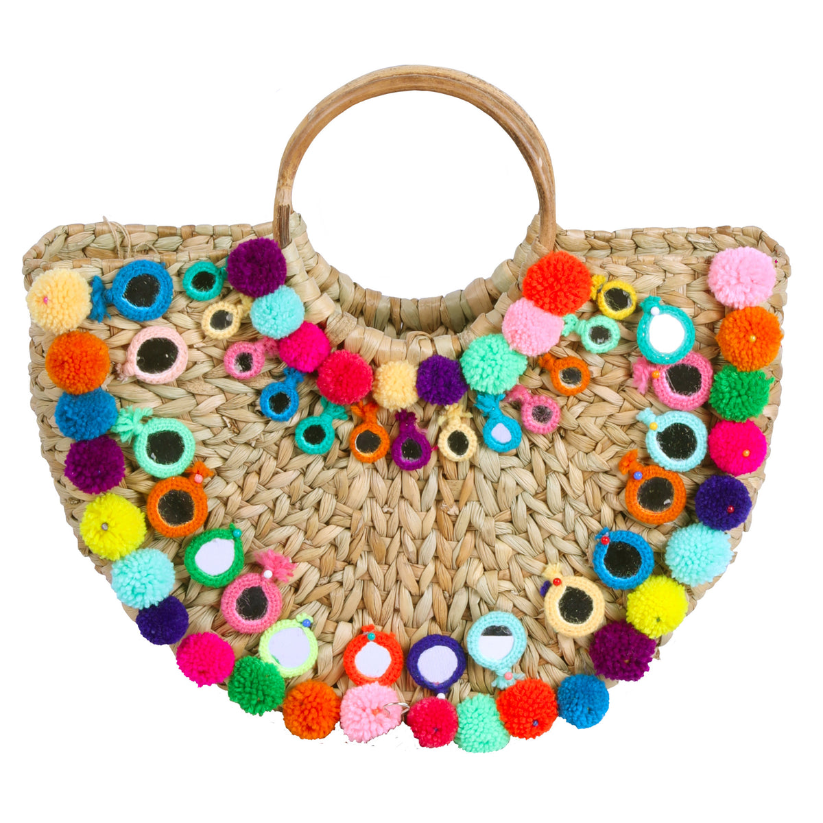 Embellished Handle Basket Handbag
